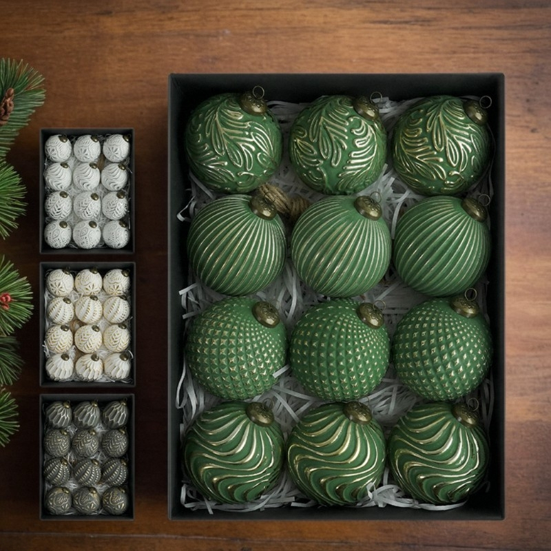 Kalėdinės eglutės dekoracijos namams, kabantys kamuoliukai, 8 cm / 12 vnt., retro stiliaus kalėdinių kamuoliukų rinkinys