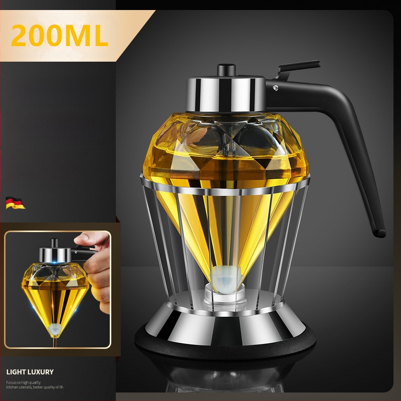 Deimantinio stiklo aliejaus puodas iš nerūdijančio plieno, mažas aliejaus butelis, aliejaus puodas virtuvei, buitinis sojų padažo acto prieskonių butelis, be aliejaus nuotėkio, medaus puodas