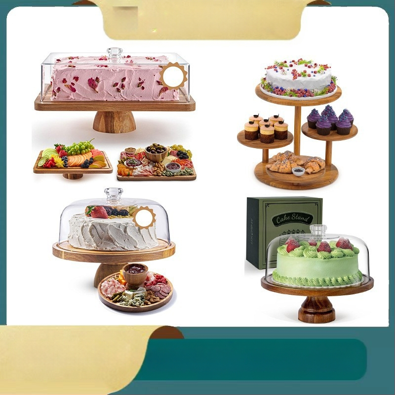 Kūrybingas permatomas, dulkėms atsparus torto užvalkalas, daugiafunkcis torto padėklas, pasukamas, 4 sluoksnių torto bokšto stovas gimtadienio šventei
