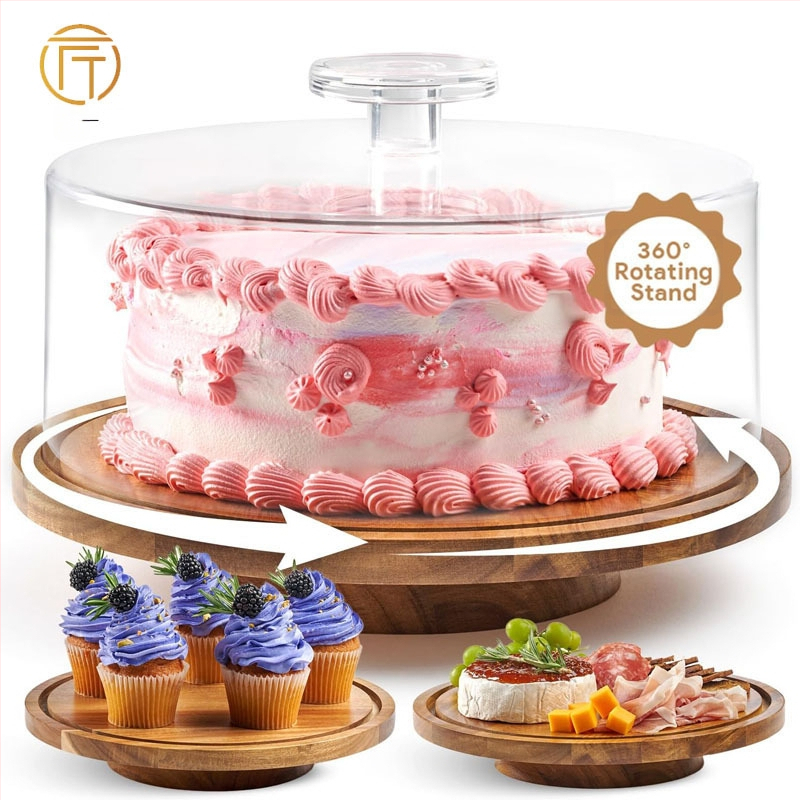 Kūrybingas permatomas, dulkėms atsparus torto užvalkalas, daugiafunkcis torto padėklas, pasukamas, 4 sluoksnių torto bokšto stovas gimtadienio šventei