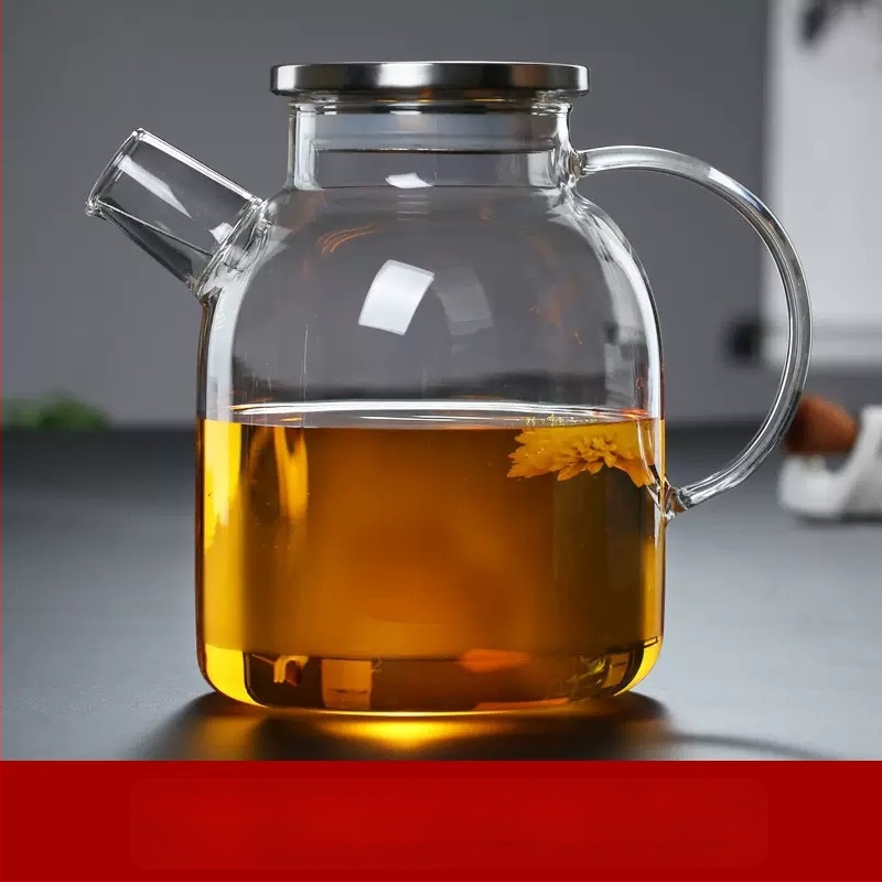 Gyárilag foltos, nagy boroszilikát üvegből készült, nagy kapacitású bambusz fedéllel ellátott hideg vízforraló, háztartási fűthető virágtea-főző, friss gyümölcslé-készítő vízforraló