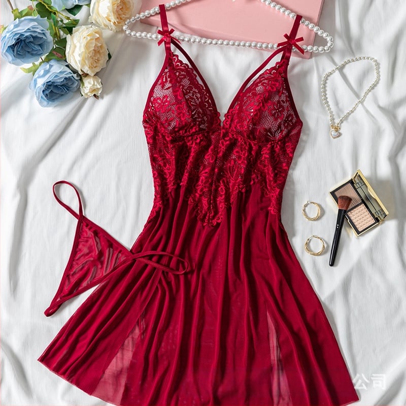 Σέξι γυναικείο νυχτικό με κόκκινη δαντέλα και κεντημένη σέξι πιτζάμα Cross-border Explosions, καλοκαιρινό εσώρουχο, 24015