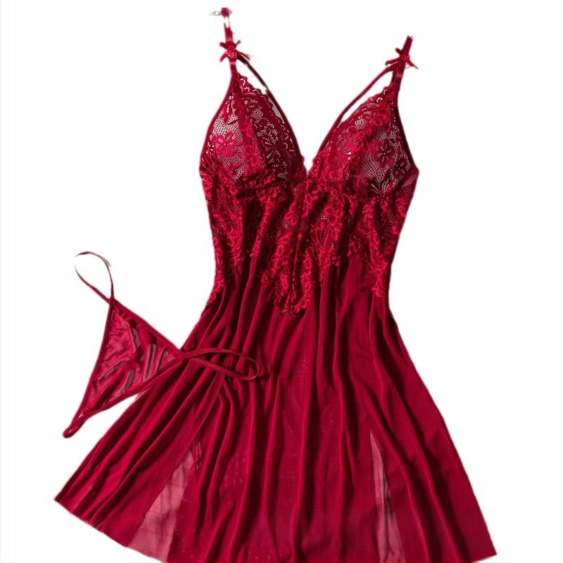 Σέξι γυναικείο νυχτικό με κόκκινη δαντέλα και κεντημένη σέξι πιτζάμα Cross-border Explosions, καλοκαιρινό εσώρουχο, 24015