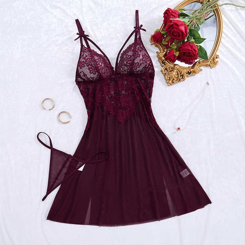 Σέξι γυναικείο νυχτικό με κόκκινη δαντέλα και κεντημένη σέξι πιτζάμα Cross-border Explosions, καλοκαιρινό εσώρουχο, 24015