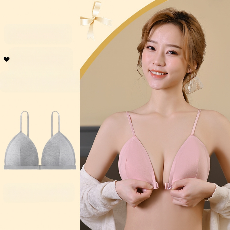 Γυναικείο εσώρουχο γαλλικού στιλ από καθαρό βαμβάκι, με τριγωνική αγκράφα μπροστά, χωρίς ίχνη από ατσάλι, push-up χωρίς κρίκους, μικρό στήθος, με όμορφη πλάτη, χωρίς τιράντες, λεπτό γυναικείο στυλ