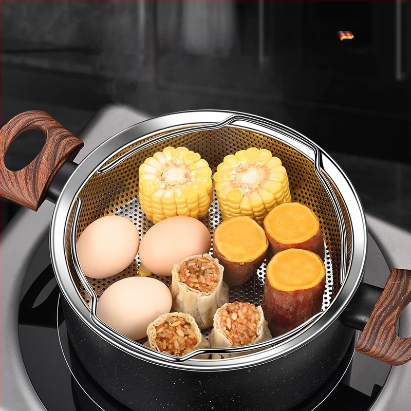 304 nerūsējošā tērauda tvaicētājs rīsu vārītājs ūdensnecaurlaidīgs sabiezināts tvaicētājs tvaicēti dārzeņi tvaicētas maizītes ar rokturi tvaicēšanas režģis tvaicēšanas režģis tvaicēšanas režģi