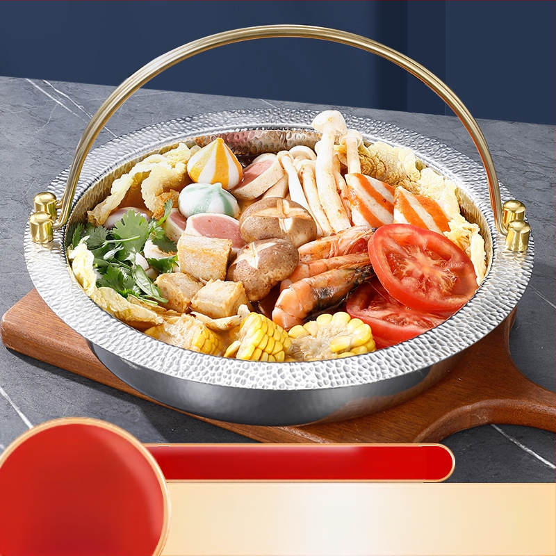 Trisluoksnis plieninis japoniškas „Shouxi“ puodas, korėjietiškas plokščiadugnis karštas puodas, pakabinamas puodas, nerūdijančio plieno karštas puodas, jūros gėrybių troškintas puodas, sausas puodas