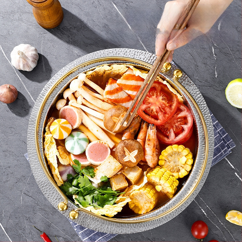 Trisluoksnis plieninis japoniškas „Shouxi“ puodas, korėjietiškas plokščiadugnis karštas puodas, pakabinamas puodas, nerūdijančio plieno karštas puodas, jūros gėrybių troškintas puodas, sausas puodas