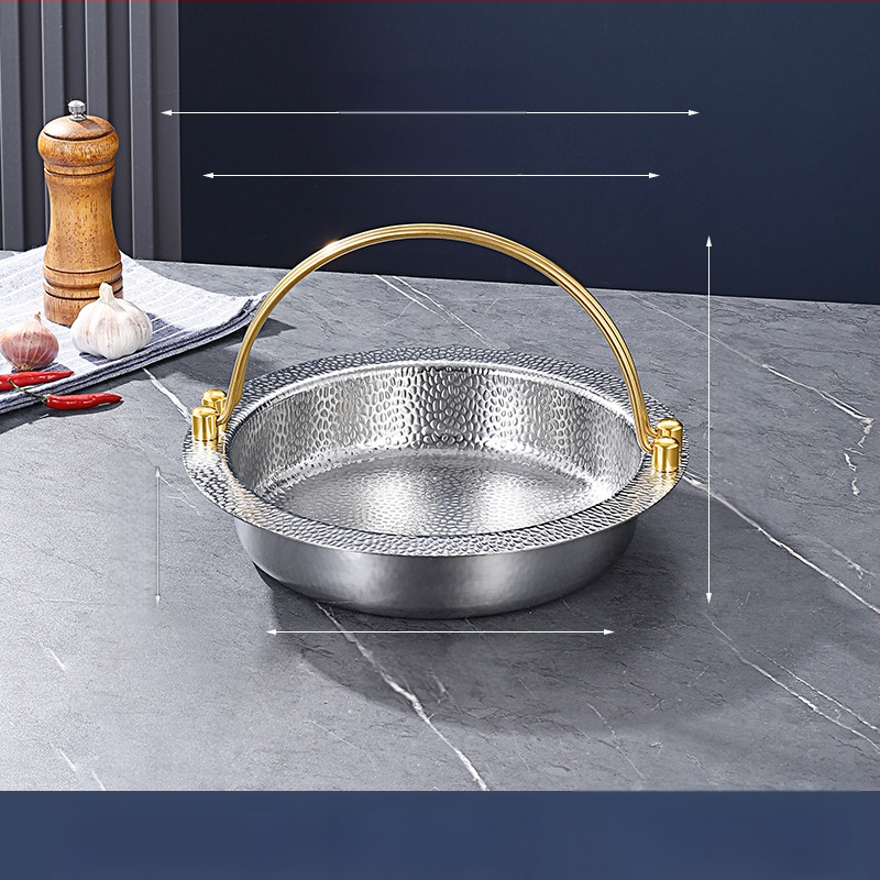 Trisluoksnis plieninis japoniškas „Shouxi“ puodas, korėjietiškas plokščiadugnis karštas puodas, pakabinamas puodas, nerūdijančio plieno karštas puodas, jūros gėrybių troškintas puodas, sausas puodas