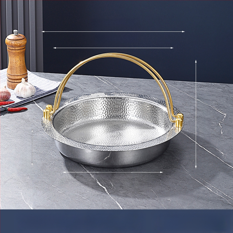 Trisluoksnis plieninis japoniškas „Shouxi“ puodas, korėjietiškas plokščiadugnis karštas puodas, pakabinamas puodas, nerūdijančio plieno karštas puodas, jūros gėrybių troškintas puodas, sausas puodas