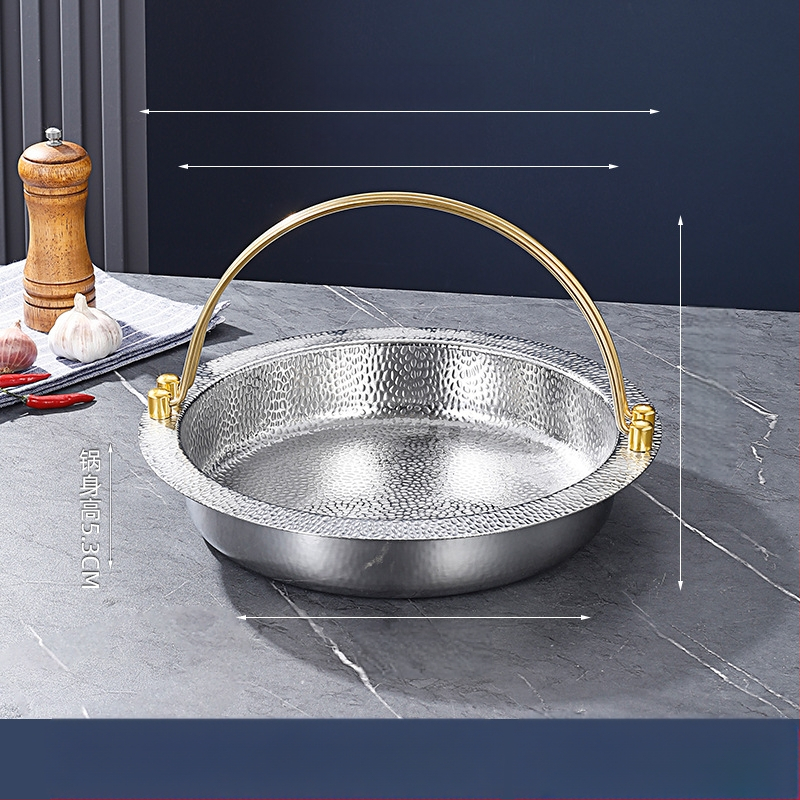 Trisluoksnis plieninis japoniškas „Shouxi“ puodas, korėjietiškas plokščiadugnis karštas puodas, pakabinamas puodas, nerūdijančio plieno karštas puodas, jūros gėrybių troškintas puodas, sausas puodas