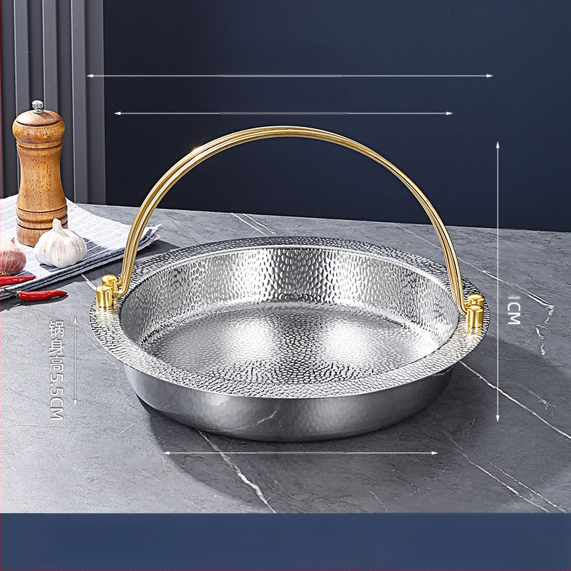 Trisluoksnis plieninis japoniškas „Shouxi“ puodas, korėjietiškas plokščiadugnis karštas puodas, pakabinamas puodas, nerūdijančio plieno karštas puodas, jūros gėrybių troškintas puodas, sausas puodas