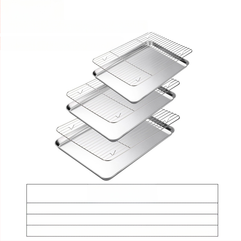 Amazon lapos aljú rozsdamentes acél sütőtálca hűtőállvány öltöny rácsos sütőelosztó állvány 304 négyzet alakú tálca többcélú sütőtálca
