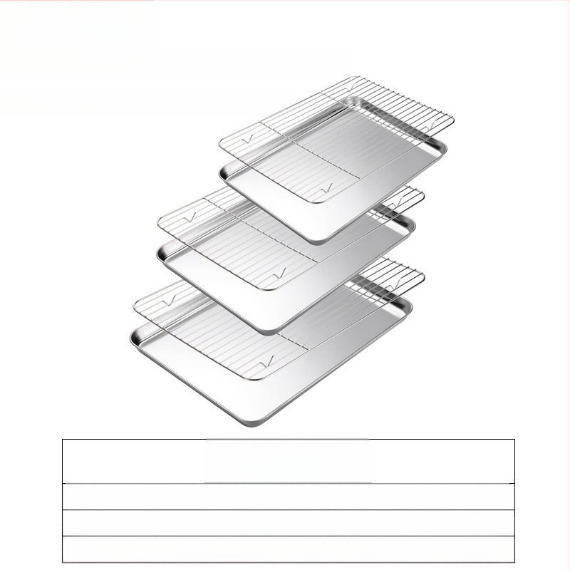 Amazon lapos aljú rozsdamentes acél sütőtálca hűtőállvány öltöny rácsos sütőelosztó állvány 304 négyzet alakú tálca többcélú sütőtálca