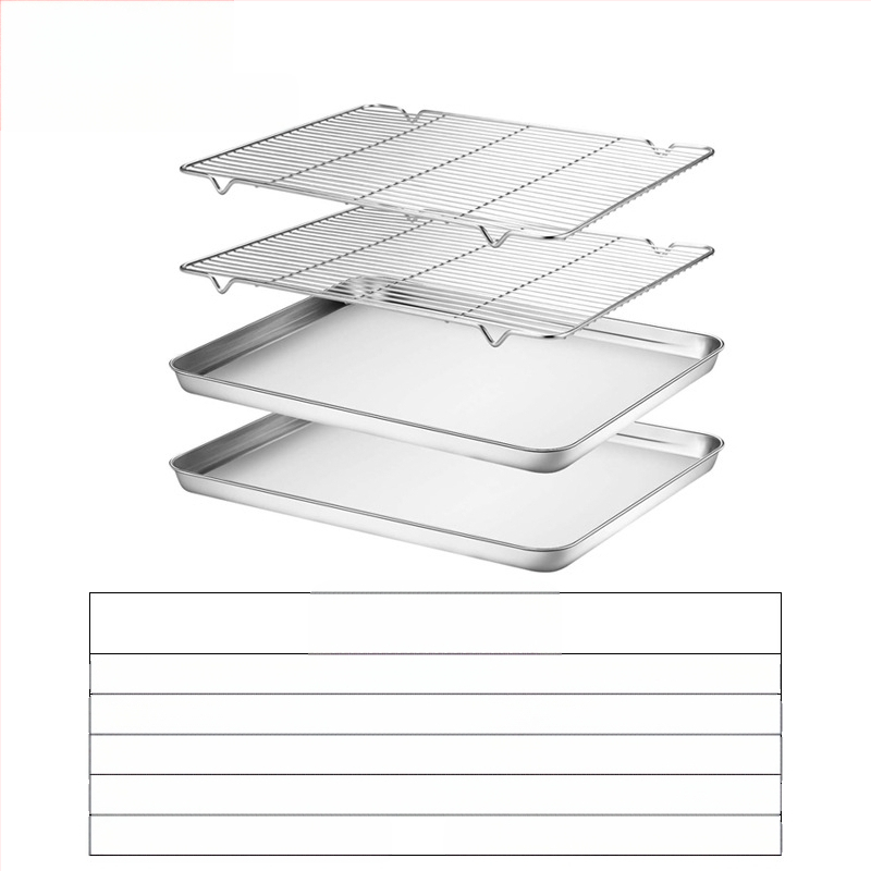 Amazon lapos aljú rozsdamentes acél sütőtálca hűtőállvány öltöny rácsos sütőelosztó állvány 304 négyzet alakú tálca többcélú sütőtálca