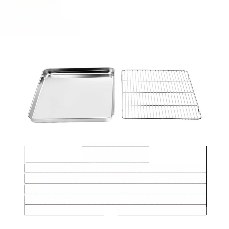Amazon lapos aljú rozsdamentes acél sütőtálca hűtőállvány öltöny rácsos sütőelosztó állvány 304 négyzet alakú tálca többcélú sütőtálca