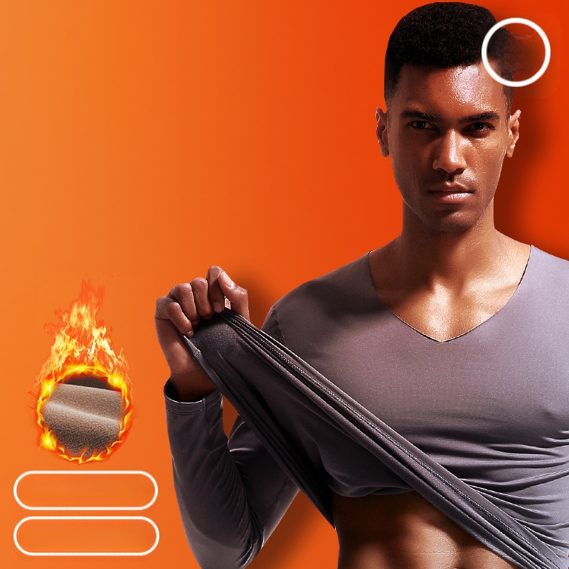 Vyriški besiūliai terminiai apatiniai viršutiniai V formos iškirpte, žieminiai, su vilnos pamušalu, aptempti, ploni marškinėliai, rudens drabužiai, medvilninis megztinis, atsparus šalčiui