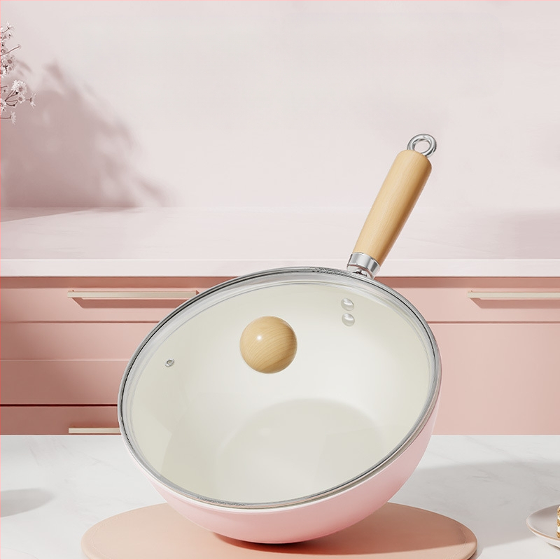 Nauja „Sakura“ miltelių keraminė keptuvė, vieno asmens neprideganti keptuvė, kūdikių maisto papildoma keptuvė, universali viryklė, maža „Wok“ didmeninė prekyba