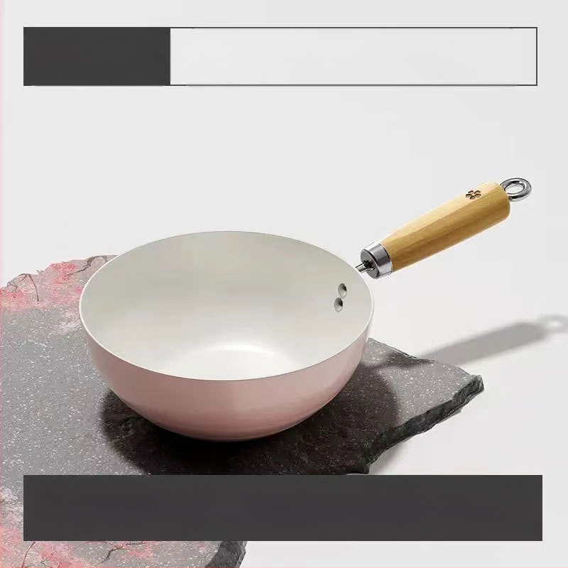 Nauja „Sakura“ miltelių keraminė keptuvė, vieno asmens neprideganti keptuvė, kūdikių maisto papildoma keptuvė, universali viryklė, maža „Wok“ didmeninė prekyba
