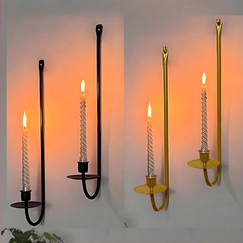 raktáron kovácsoltvas gyertyatartó falra akasztható kovácsoltvas L alakú fekete gyertyatartó hangulatdekoráció minimalista stílusú gyertyatartó
