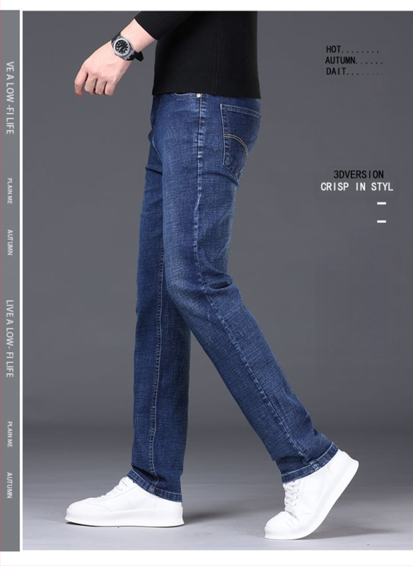 Tavaszi és őszi Xintang kiváló minőségű tavaszi és őszi farmernadrág, férfi wokban sült, úszó, rugalmas, egyenes szabású, alkalmi férfi farmernadrág