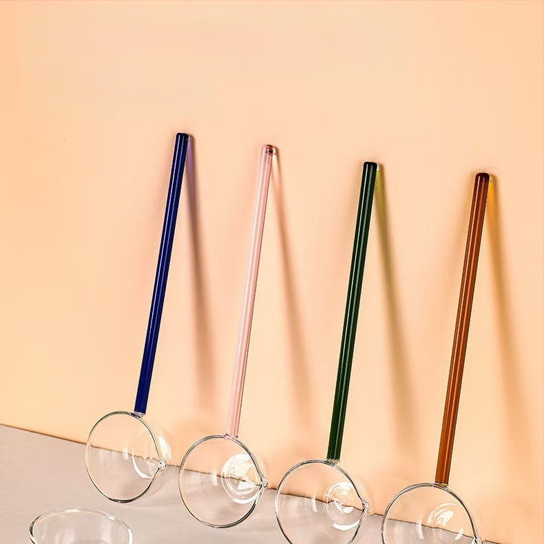 Aukšto borosilikatinio stiklo šaukštas, atsparus aukštai temperatūrai, ilga rankena, spalvota rankena, karšto aliejaus purslų šaukštas sriubos šaukštui, specialiam prieskonių skonio šaukštui