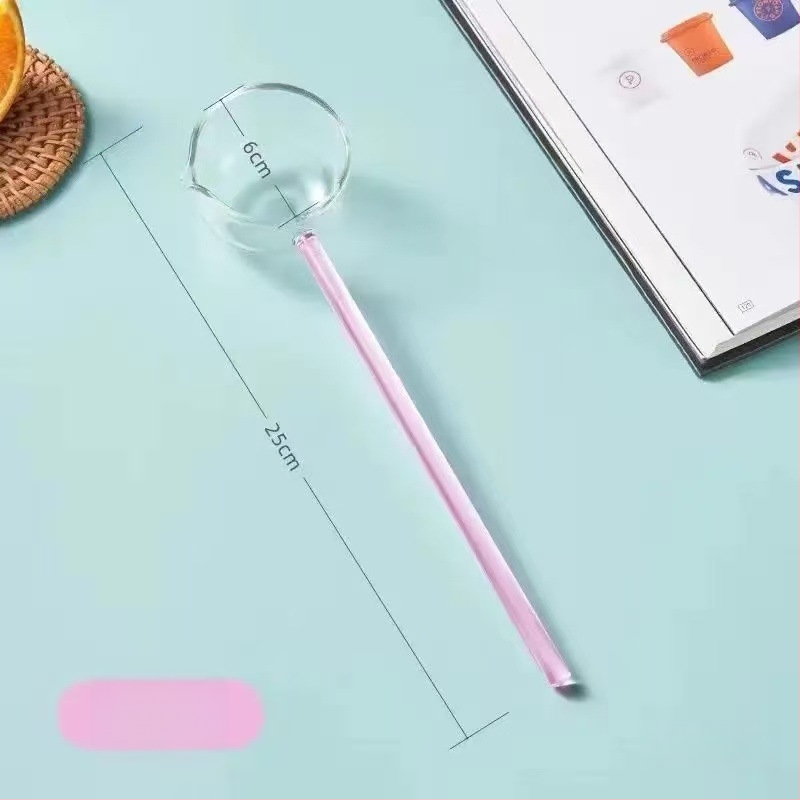 Aukšto borosilikatinio stiklo šaukštas, atsparus aukštai temperatūrai, ilga rankena, spalvota rankena, karšto aliejaus purslų šaukštas sriubos šaukštui, specialiam prieskonių skonio šaukštui