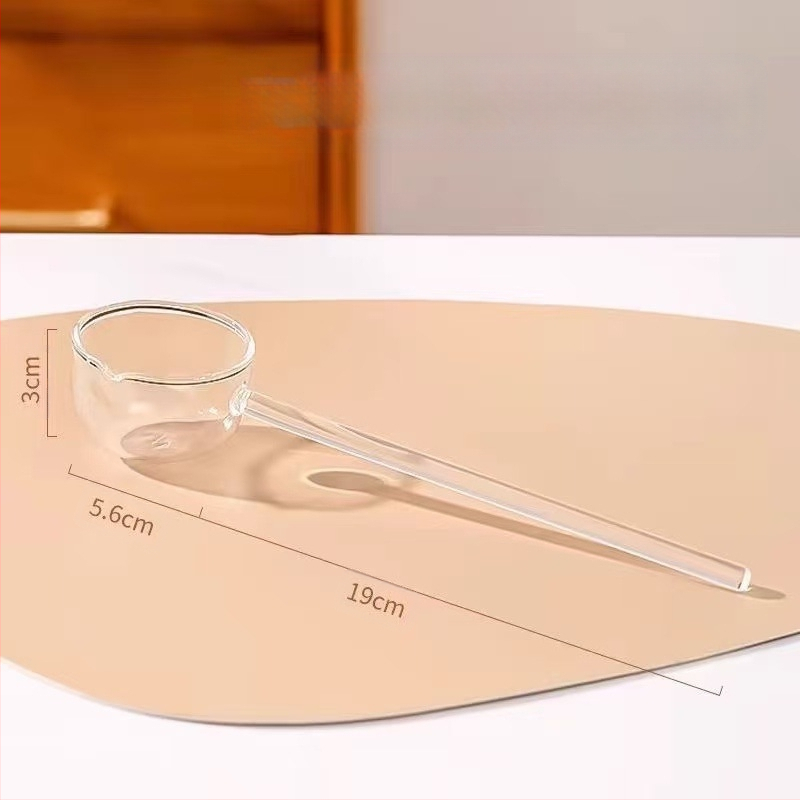 Aukšto borosilikatinio stiklo šaukštas, atsparus aukštai temperatūrai, ilga rankena, spalvota rankena, karšto aliejaus purslų šaukštas sriubos šaukštui, specialiam prieskonių skonio šaukštui