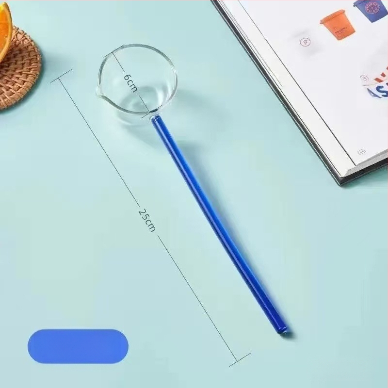 Aukšto borosilikatinio stiklo šaukštas, atsparus aukštai temperatūrai, ilga rankena, spalvota rankena, karšto aliejaus purslų šaukštas sriubos šaukštui, specialiam prieskonių skonio šaukštui