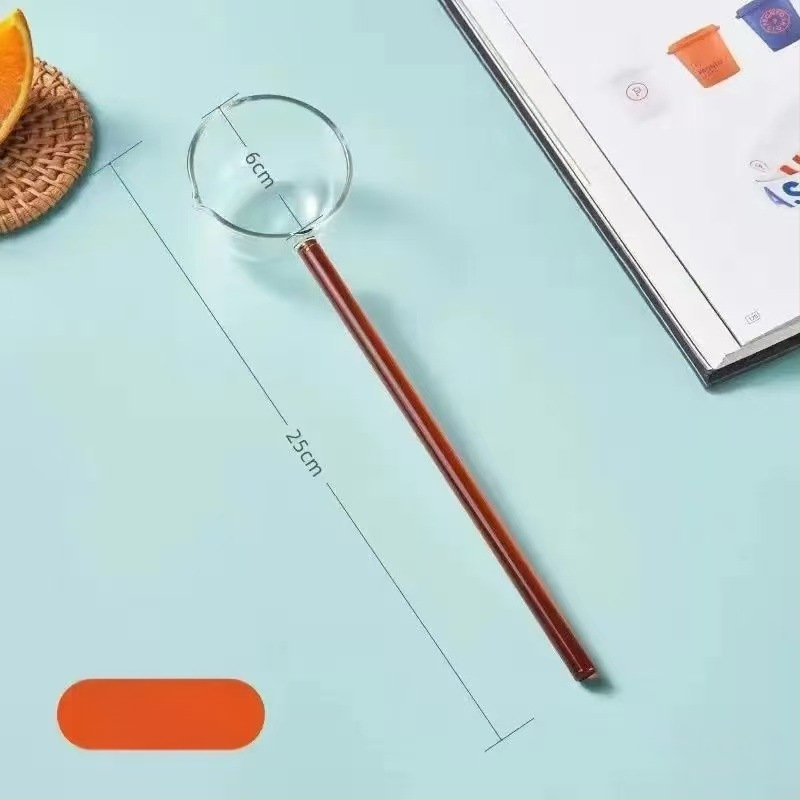 Aukšto borosilikatinio stiklo šaukštas, atsparus aukštai temperatūrai, ilga rankena, spalvota rankena, karšto aliejaus purslų šaukštas sriubos šaukštui, specialiam prieskonių skonio šaukštui