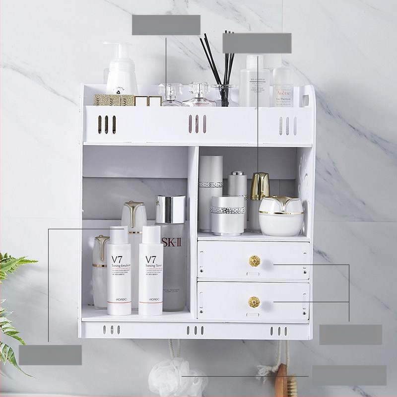 Fürdőszobába falra szerelhető, ütésmentes bőrápolási tárolóállvány, fürdőszobai fiókos, többrétegű tároló, nagy kapacitású tárolóállvány