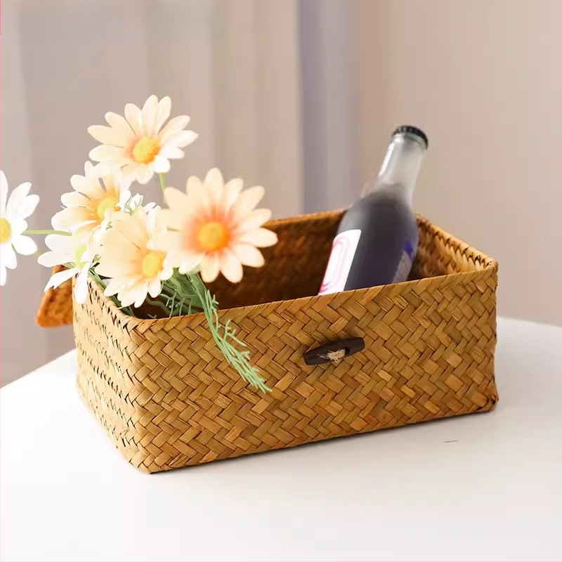 Kézzel készített szőtt tárolókosár fedéllel esküvői szertartáshoz bambusz szőtt rattan szőtt tárolódoboz asztali porálló tárolódoboz
