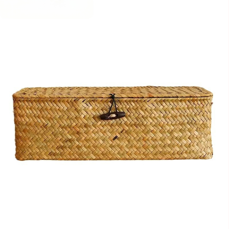 Kézzel készített szőtt tárolókosár fedéllel esküvői szertartáshoz bambusz szőtt rattan szőtt tárolódoboz asztali porálló tárolódoboz
