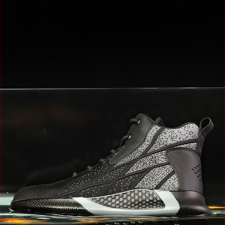 Határokon átnyúló munkavédelmi cipők nagykereskedelme férfi magas szárú, repülő szövésű, könnyű acélbetétes, ütésálló, átszúrásgátló biztonsági munkavédelmi cipő