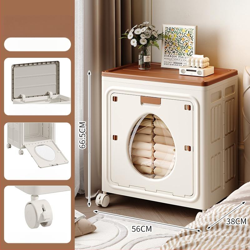 Kétajtós, felhajtható tetejű, kerekes játéktároló doboz, összecsukható ruha- és paplantároló szekrény, nagy kapacitású háztartási tárolódoboz