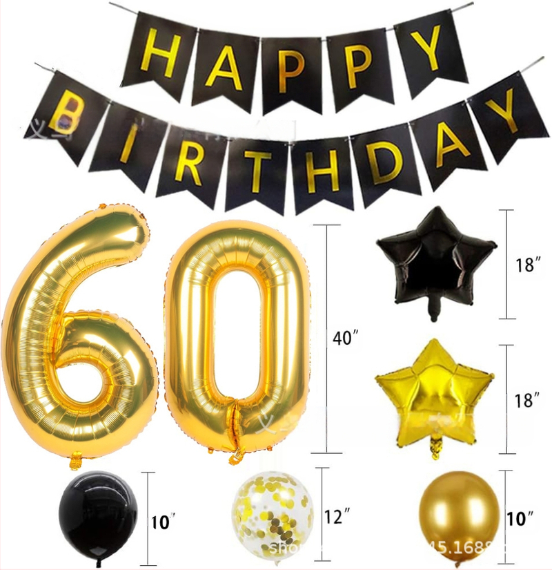 40 colių skersmens tarpvalstybinis aliuminio folijos skaitmeninis juodo aukso spalvos balionas su vėliavėle ir blizgučiais, derinant tematinį gimtadienio vakarėlio dekoravimą tarpvalstybiniu stiliumi