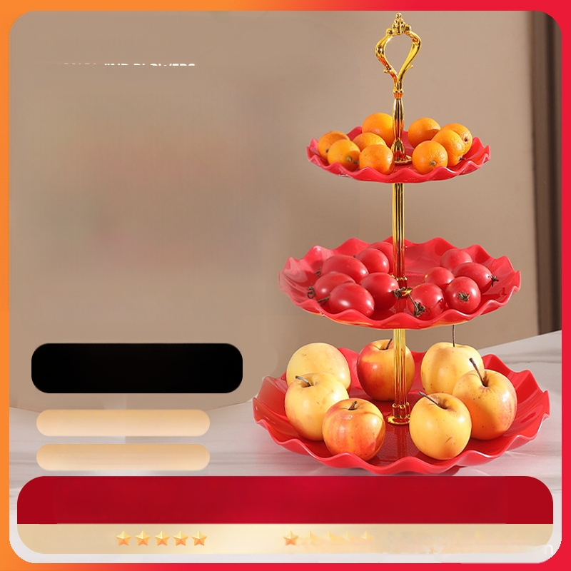 Daugiasluoksnė vaisių lėkštė, pasižyminti aukšta estetine verte, lengvu prabangumu ir aukšto lygio pojūčiu, tinkanti svetainės kavos staliukui, užkandžių lėkštei, džiovintų vaisių demonstravimo lėkštei ir padalintai lėkštei.