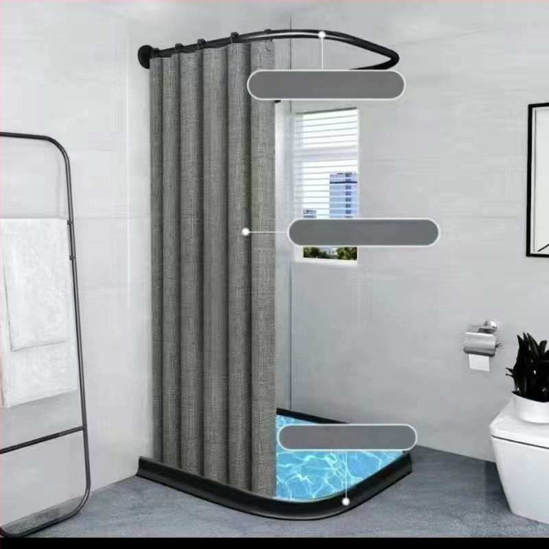 Dušikardina ülikond Punch-vaba kumer U-kujuline dušikardina varras Veekindel vannitoa vaheseina kardin Duširuumi imitatsioon linane paksendatud kardin