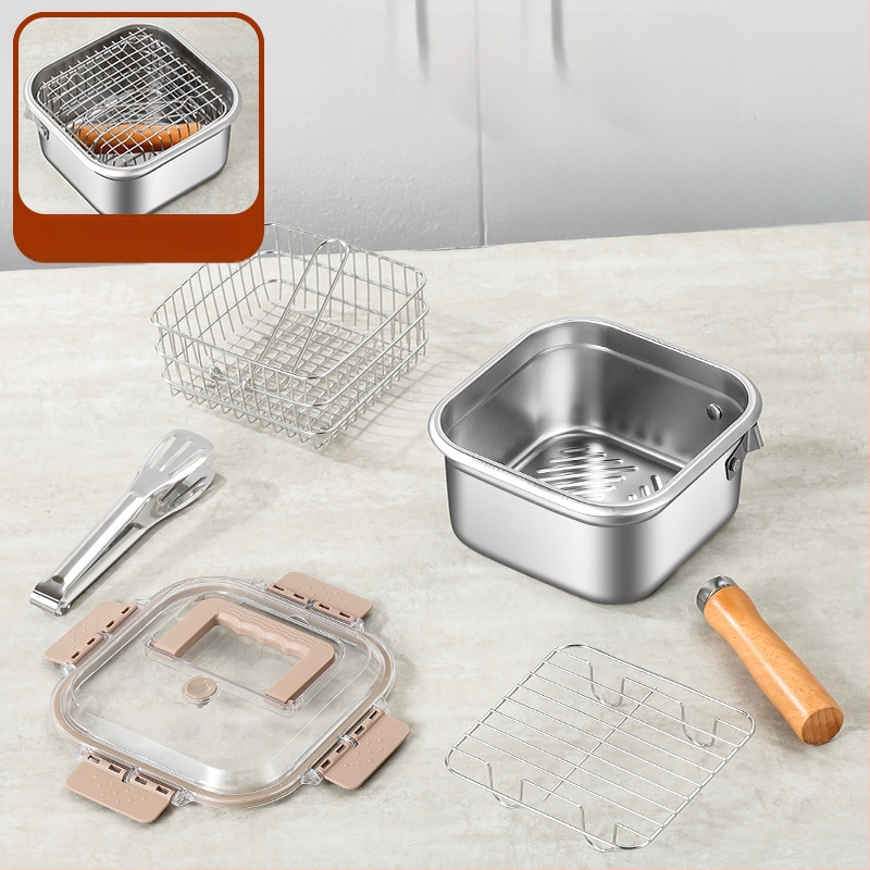 - Piiriülene Jaapani roostevabast terasest kandiline fritüür, majapidamises kasutatav piimapott, nuudlipott, kaasaskantav õues kasutatav tempurafritüür