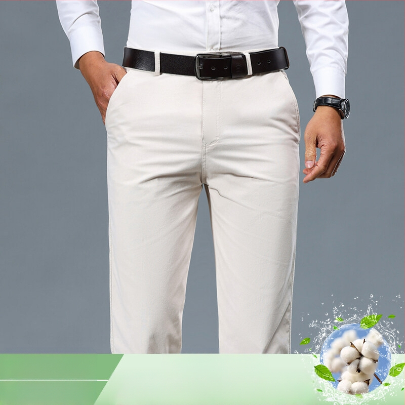 Tavaszi és őszi férfi nadrágok Férfi tiszta pamut nadrág Apuci üzleti hétköznapi nadrág Laza középkorú egyenes szárú nadrág