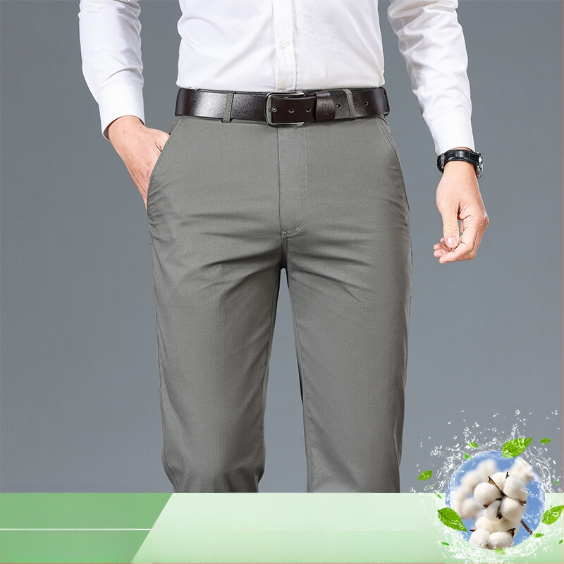 Tavaszi és őszi férfi nadrágok Férfi tiszta pamut nadrág Apuci üzleti hétköznapi nadrág Laza középkorú egyenes szárú nadrág