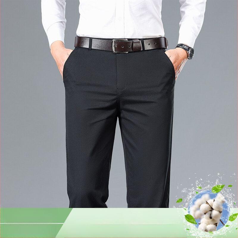 Tavaszi és őszi férfi nadrágok Férfi tiszta pamut nadrág Apuci üzleti hétköznapi nadrág Laza középkorú egyenes szárú nadrág