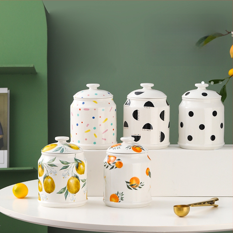 „Nordic ins“ stiliaus buitinis keraminis laikymo indas kavos užkandžių indelis virtuvėje, lengvas, prabangus virtuvės taukų grūdų indas su dangteliu