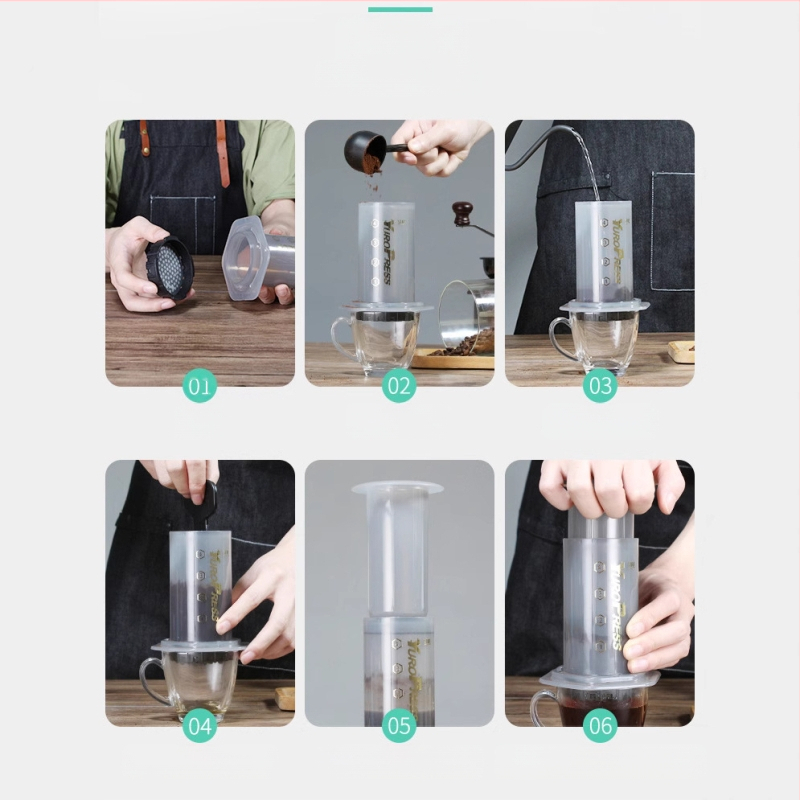 Prantsuse kohvimasin, Aiyole tilkkohvimasin, kohvifilterpaber, puhtast viljalihast kohvi pruulimine, käsitsi pressitud filtritüüp