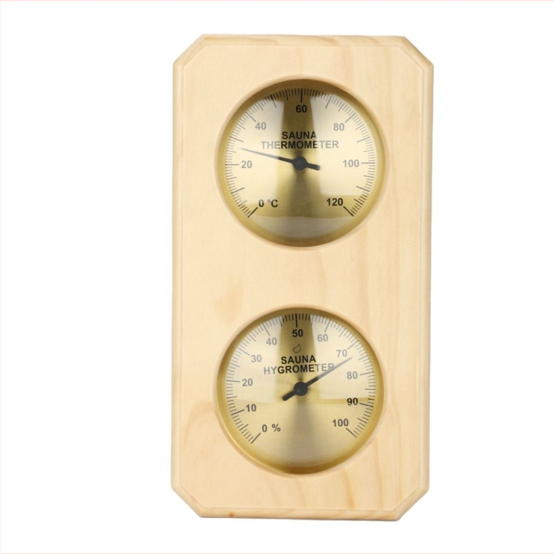 Mehaaniline pointertermomeeter-hügromeeter, kõrge niiskuskindlusega männipuidust raamiga higisaunaruumi spetsiaalne temperatuuri- ja niiskusmõõtur