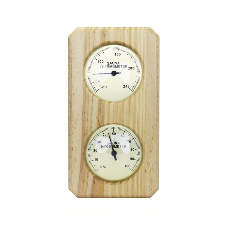 Mehaaniline pointertermomeeter-hügromeeter, kõrge niiskuskindlusega männipuidust raamiga higisaunaruumi spetsiaalne temperatuuri- ja niiskusmõõtur