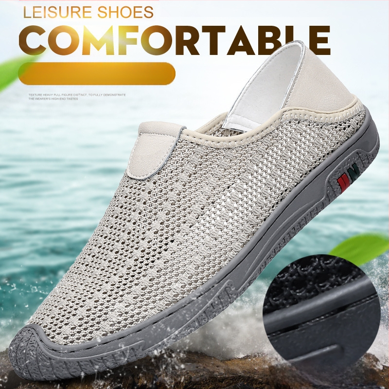 Új férfi cipők tavaszi és nyári alkalmi cipők bebújós hálós, lélegző hálós felületű, repülő szőtt, határokon átnyúló férfi futócipő