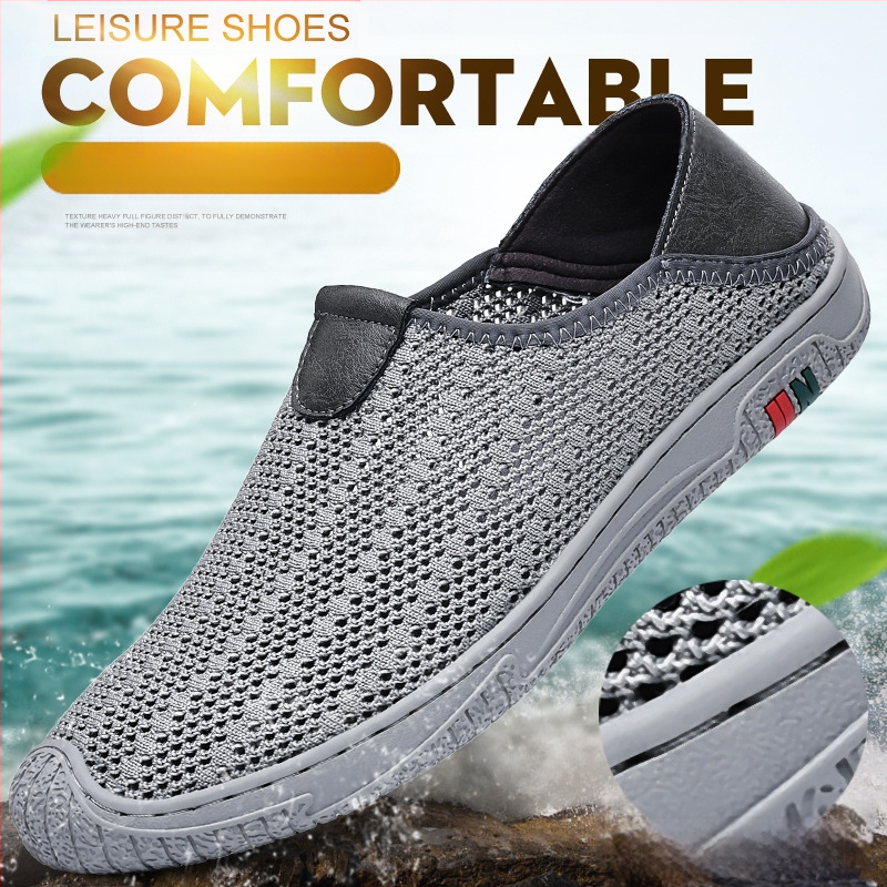 Új férfi cipők tavaszi és nyári alkalmi cipők bebújós hálós, lélegző hálós felületű, repülő szőtt, határokon átnyúló férfi futócipő