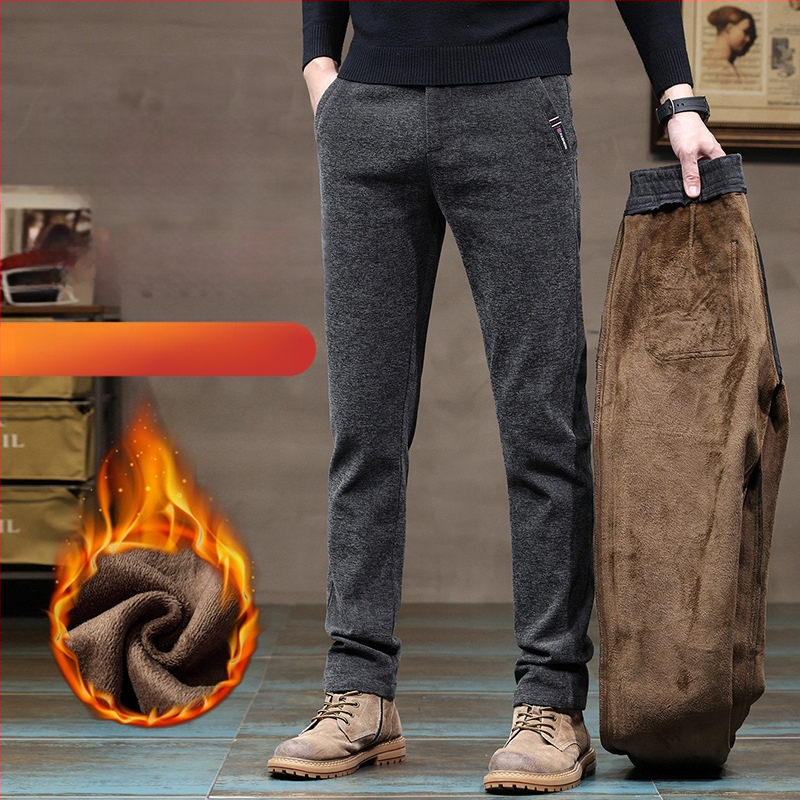 Férfi polár bélésű, vastagított lezser nadrág Ősz és Tél Új Chenille nadrág Slim-fit Egyenes Trendi Férfi Felsőruházat Nadrágok