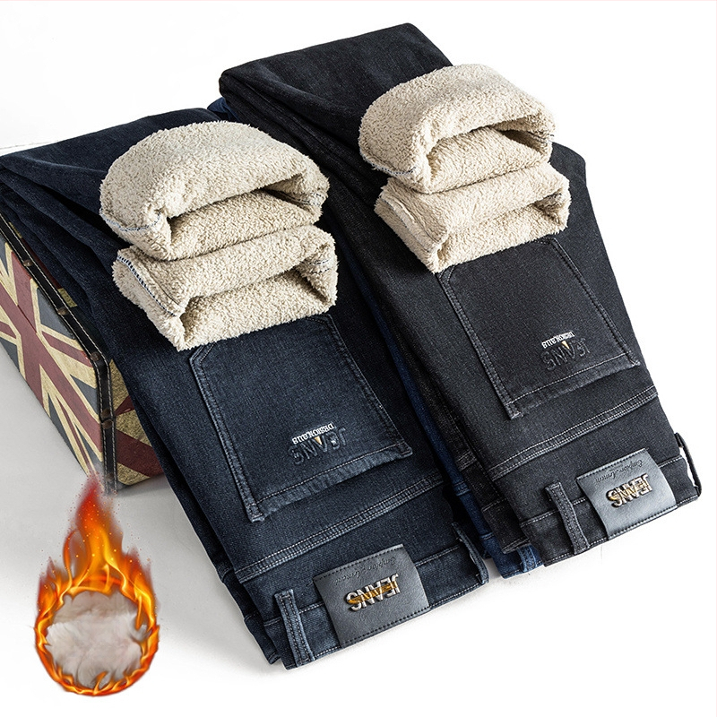 Four Seasons normál Vastagított Bárány Bársony Pamut Farmer Férfi Apukák Szűk Nadrág Egyenes Szájú Nadrág Hosszú Nadrág